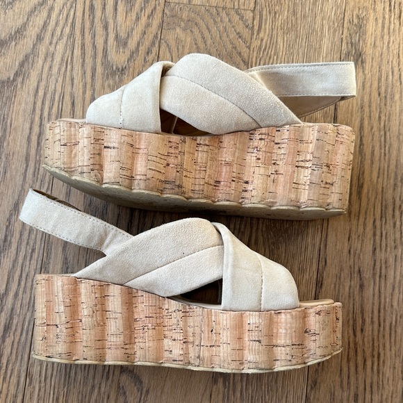Free People Cork Wedges Crossover Slingbacks Tan Size 37 - Picture 4 of 8
